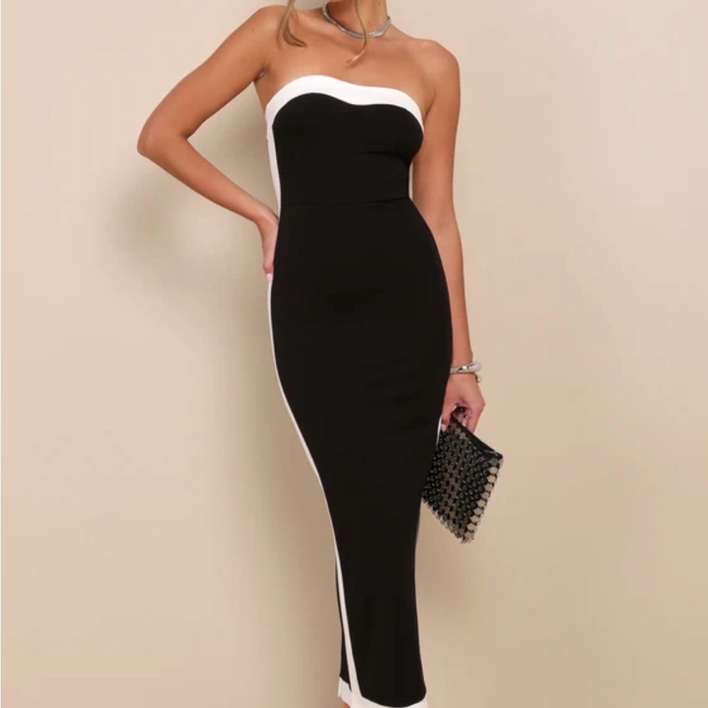 NEW Lulus Black and White Midi Strapless Dress